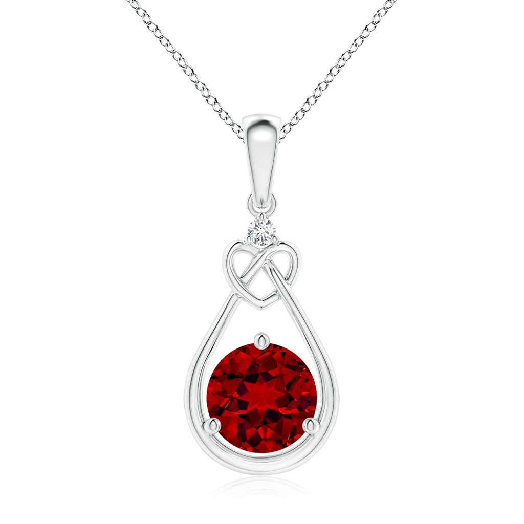 7mm Labgrown Lab-Grown Ruby Knotted Heart Pendant with Lab Diamond in White Gold