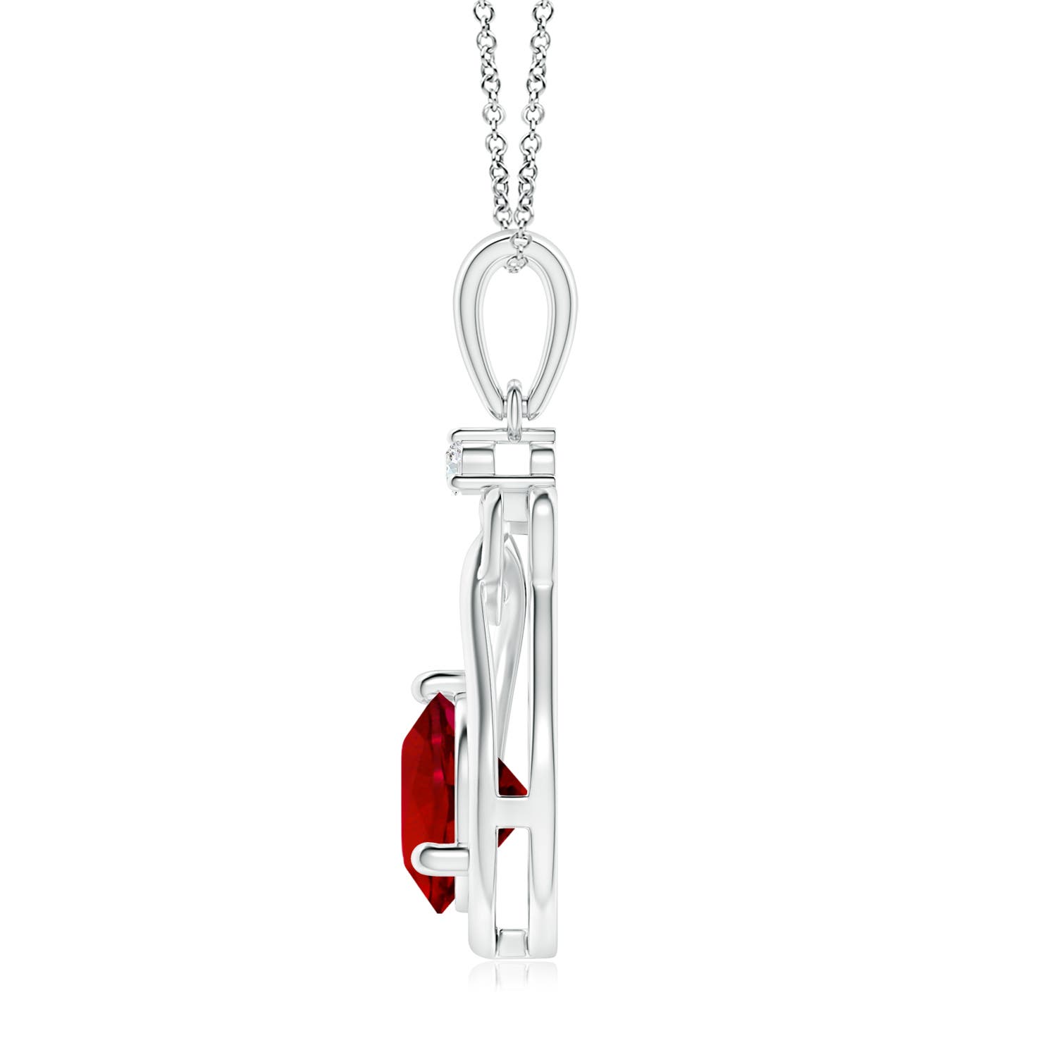 7mm Labgrown Lab-Grown Ruby Knotted Heart Pendant with Lab Diamond in White Gold