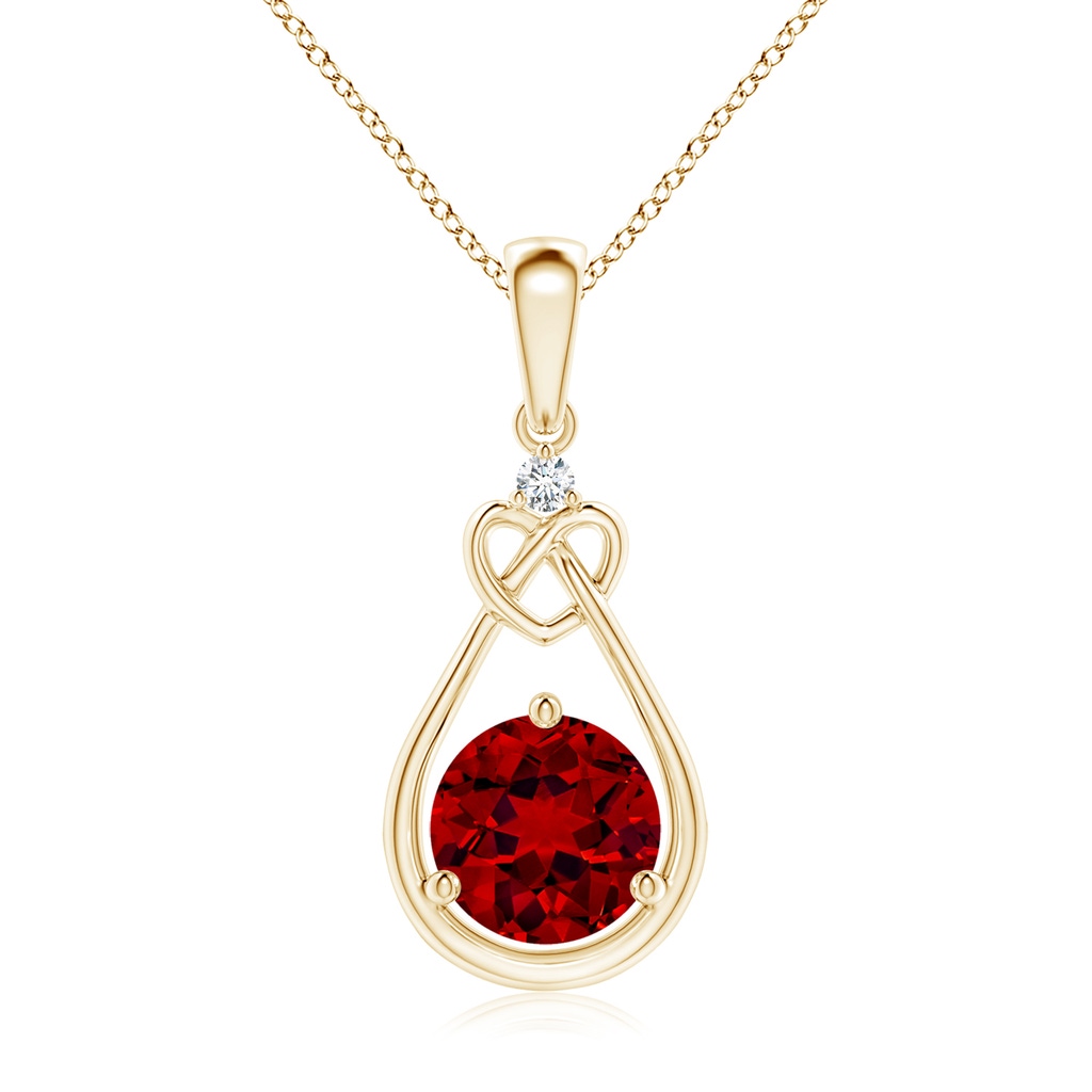 7mm Labgrown Lab-Grown Ruby Knotted Heart Pendant with Lab Diamond in Yellow Gold