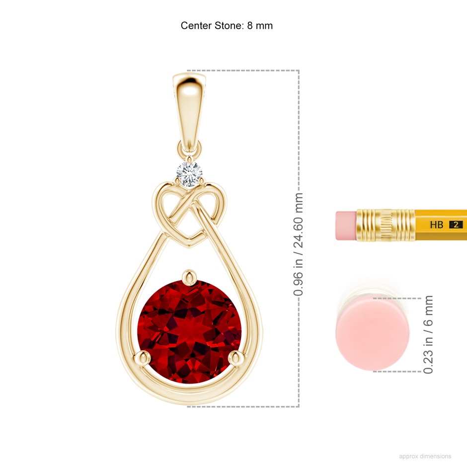 8mm Labgrown Lab-Grown Ruby Knotted Heart Pendant with Lab Diamond in 18K Yellow Gold ruler