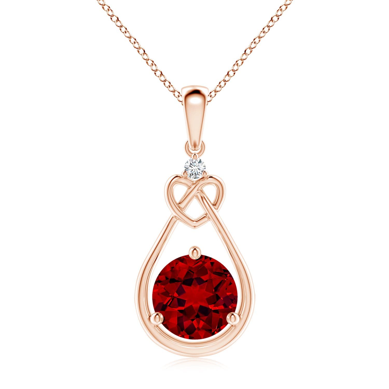 8mm Labgrown Lab-Grown Ruby Knotted Heart Pendant with Lab Diamond in Rose Gold