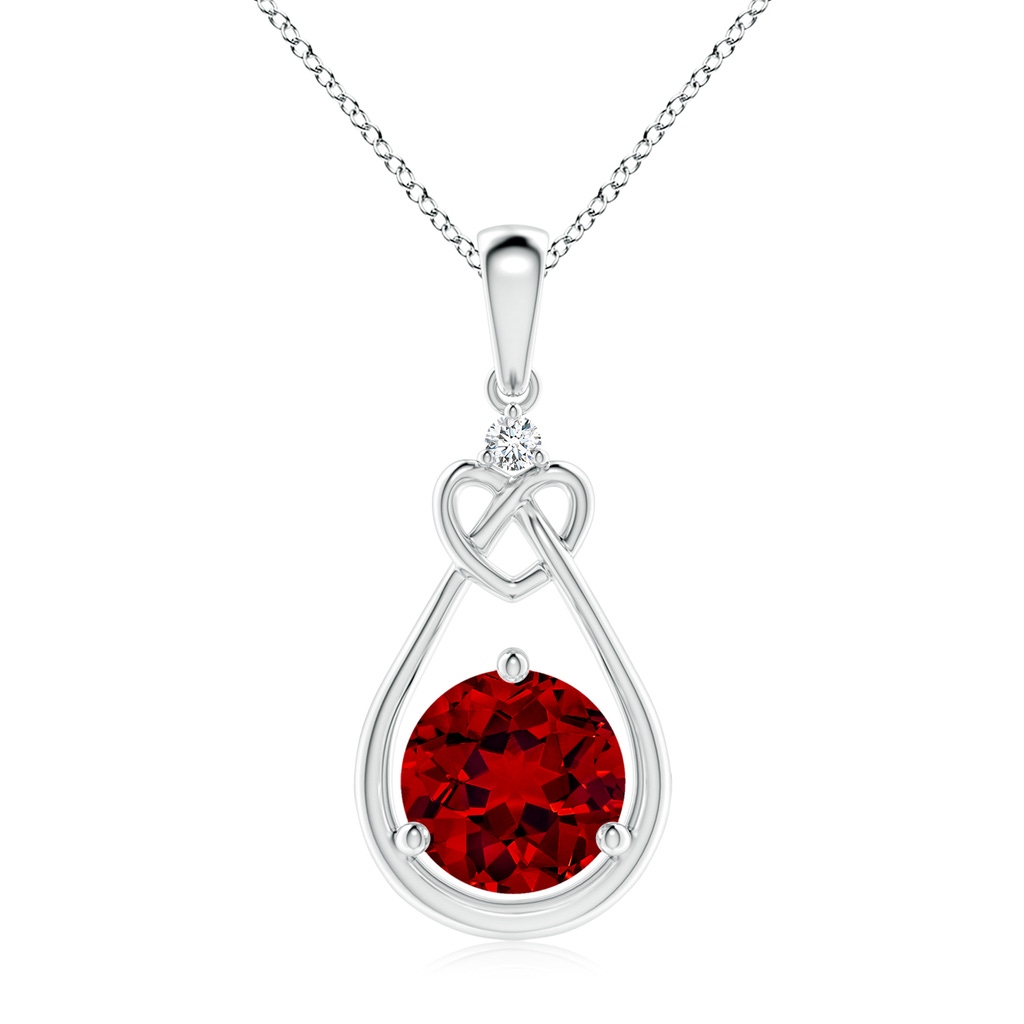 8mm Labgrown Lab-Grown Ruby Knotted Heart Pendant with Lab Diamond in White Gold