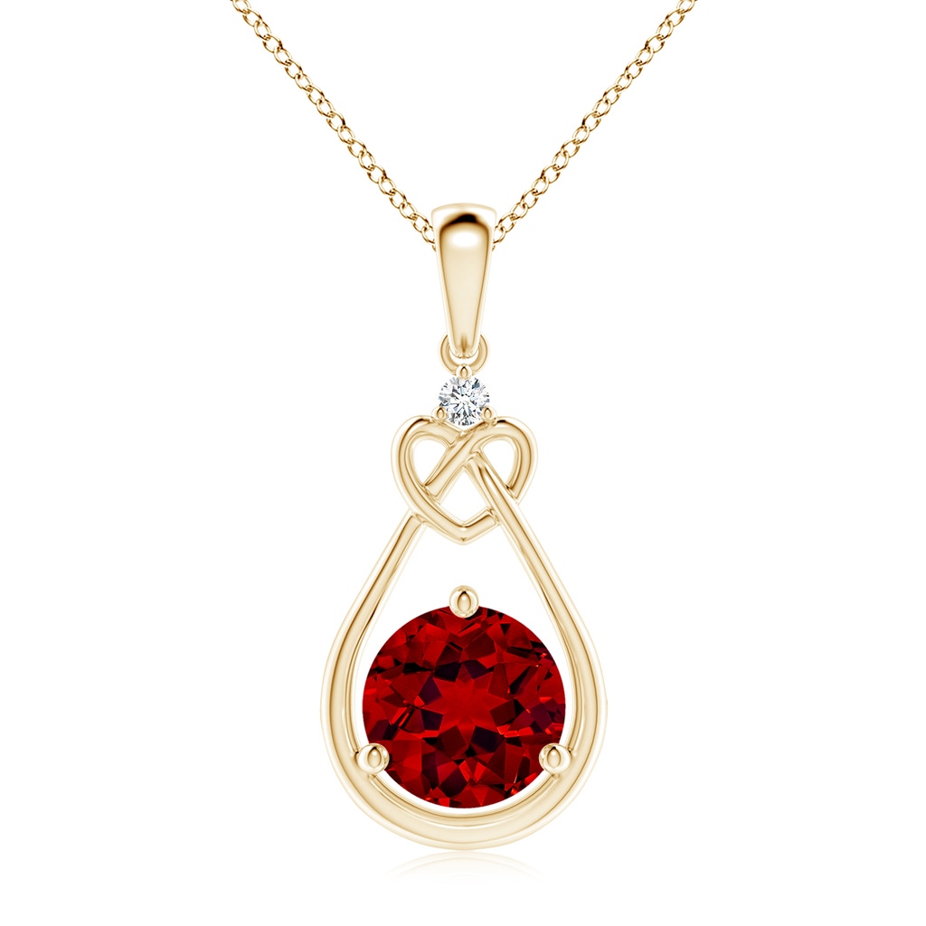 8mm Labgrown Lab-Grown Ruby Knotted Heart Pendant with Lab Diamond in Yellow Gold