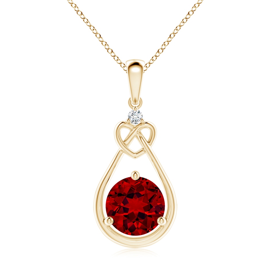 8mm Labgrown Lab-Grown Ruby Knotted Heart Pendant with Lab Diamond in Yellow Gold 