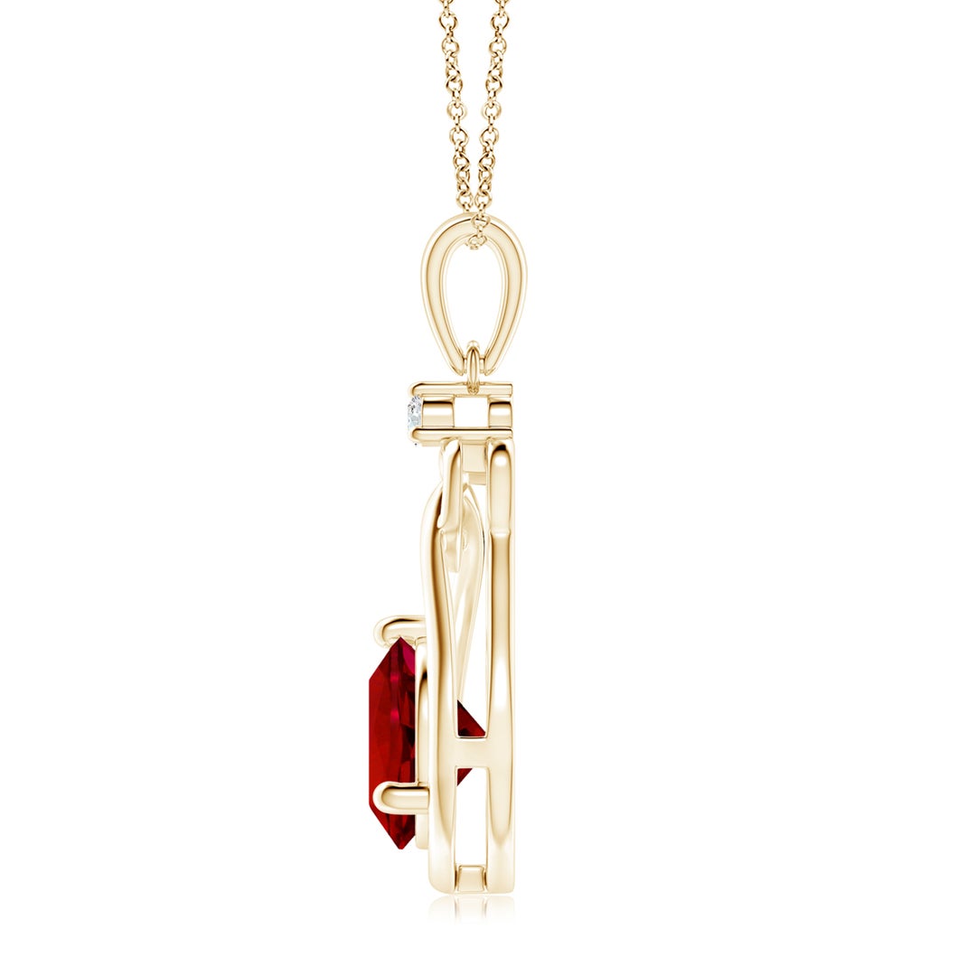 8mm Labgrown Lab-Grown Ruby Knotted Heart Pendant with Lab Diamond in Yellow Gold - side 3