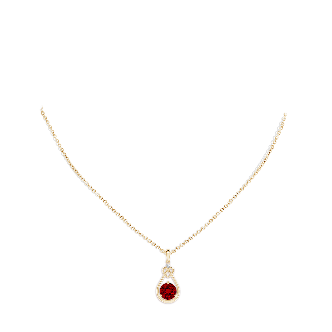 8mm Labgrown Lab-Grown Ruby Knotted Heart Pendant with Lab Diamond in Yellow Gold - body_neck