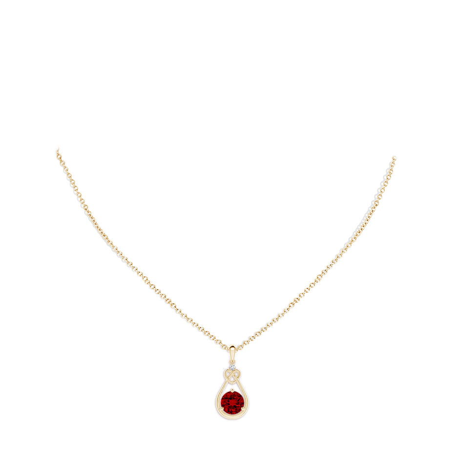 8mm Labgrown Lab-Grown Ruby Knotted Heart Pendant with Lab Diamond in Yellow Gold pen