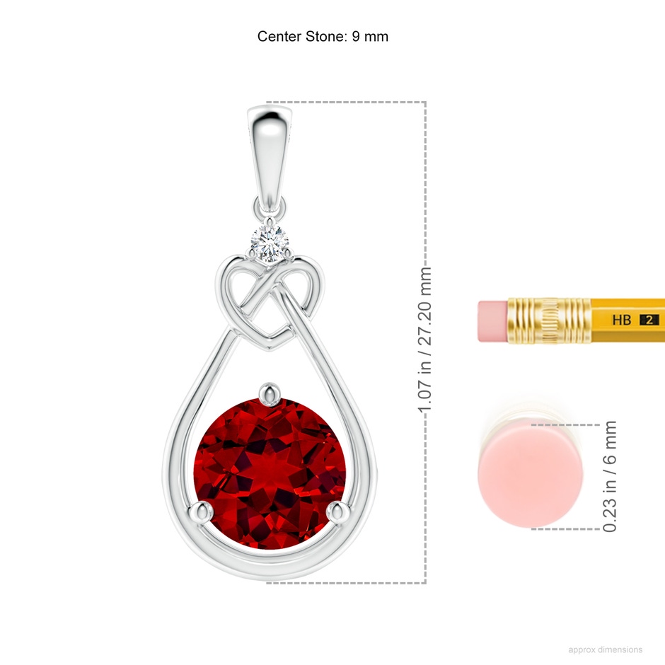 9mm Labgrown Lab-Grown Ruby Knotted Heart Pendant with Lab Diamond in P950 Platinum ruler