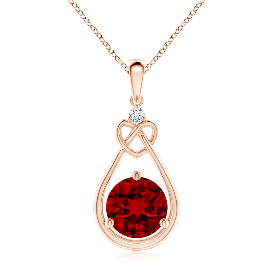 9mm Labgrown Lab-Grown Ruby Knotted Heart Pendant with Lab Diamond in Rose Gold 