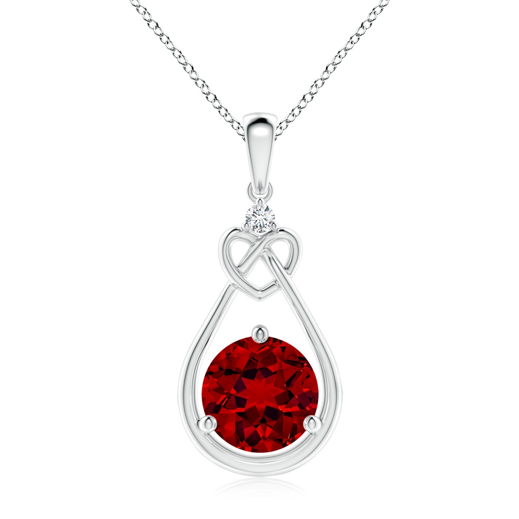 9mm Labgrown Lab-Grown Ruby Knotted Heart Pendant with Lab Diamond in S999 Silver
