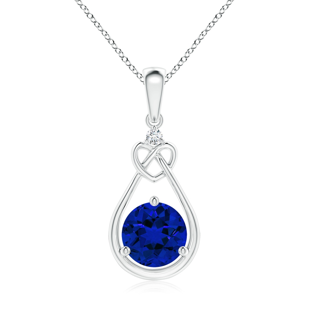 7mm Labgrown Lab-Grown Sapphire Knotted Heart Pendant with Lab Diamond in S999 Silver