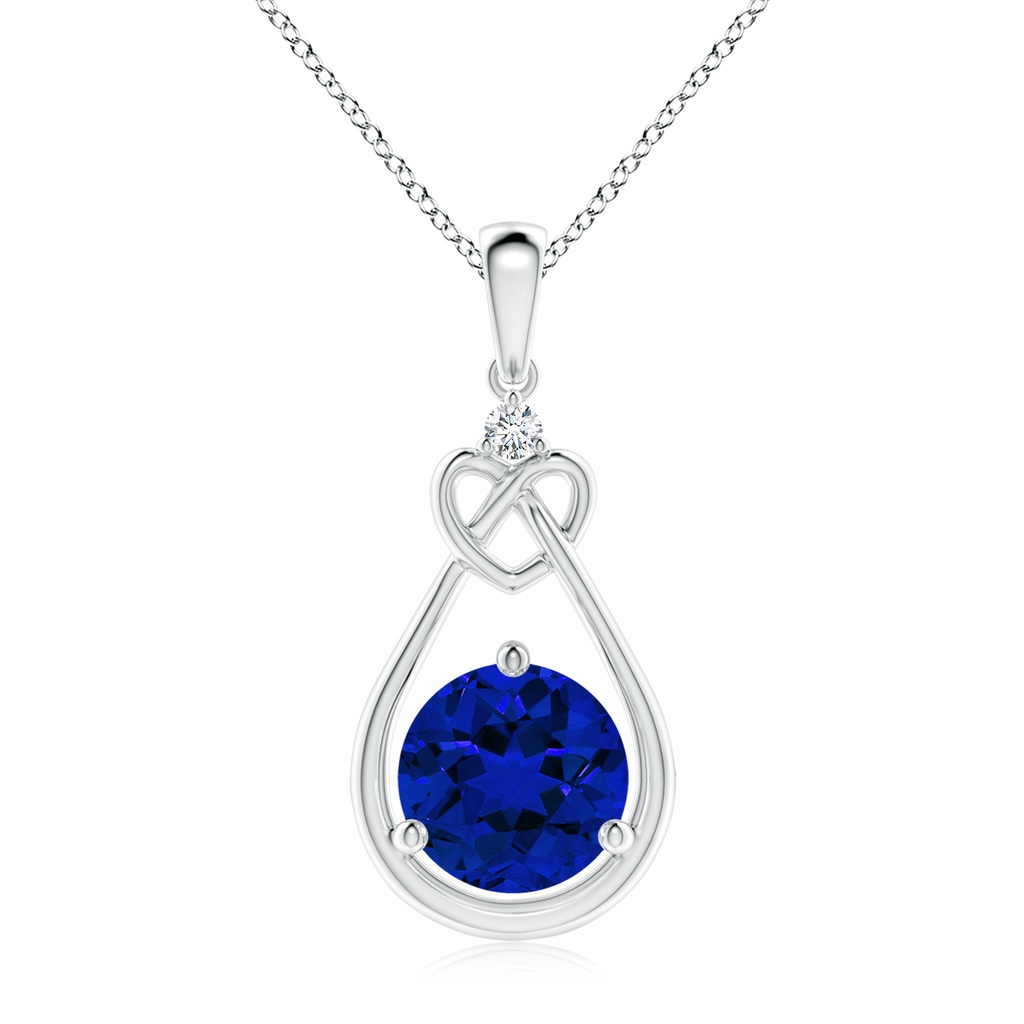 9mm Labgrown Lab-Grown Sapphire Knotted Heart Pendant with Lab Diamond in S999 Silver