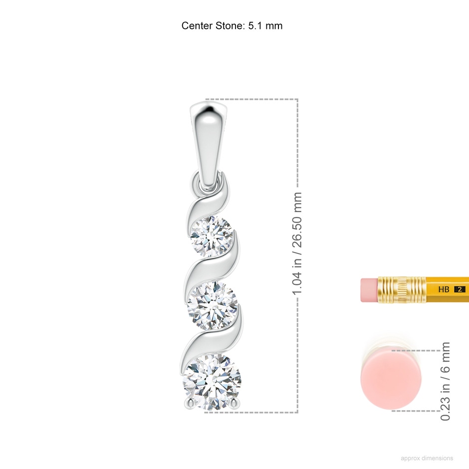 5.1mm FGVS Lab-Grown Channel-Set Round Diamond Three Stone Journey Pendant in P950 Platinum ruler