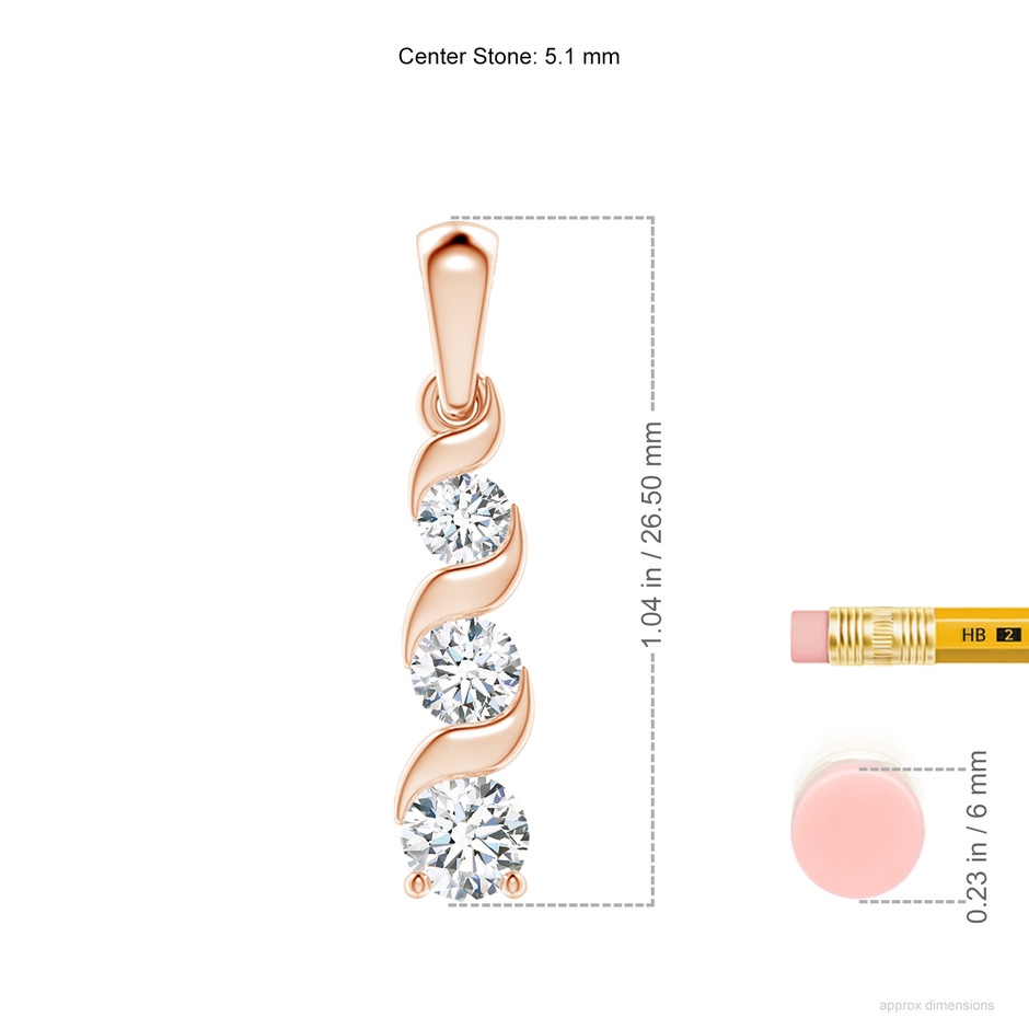 5.1mm FGVS Lab-Grown Channel-Set Round Diamond Three Stone Journey Pendant in Rose Gold ruler