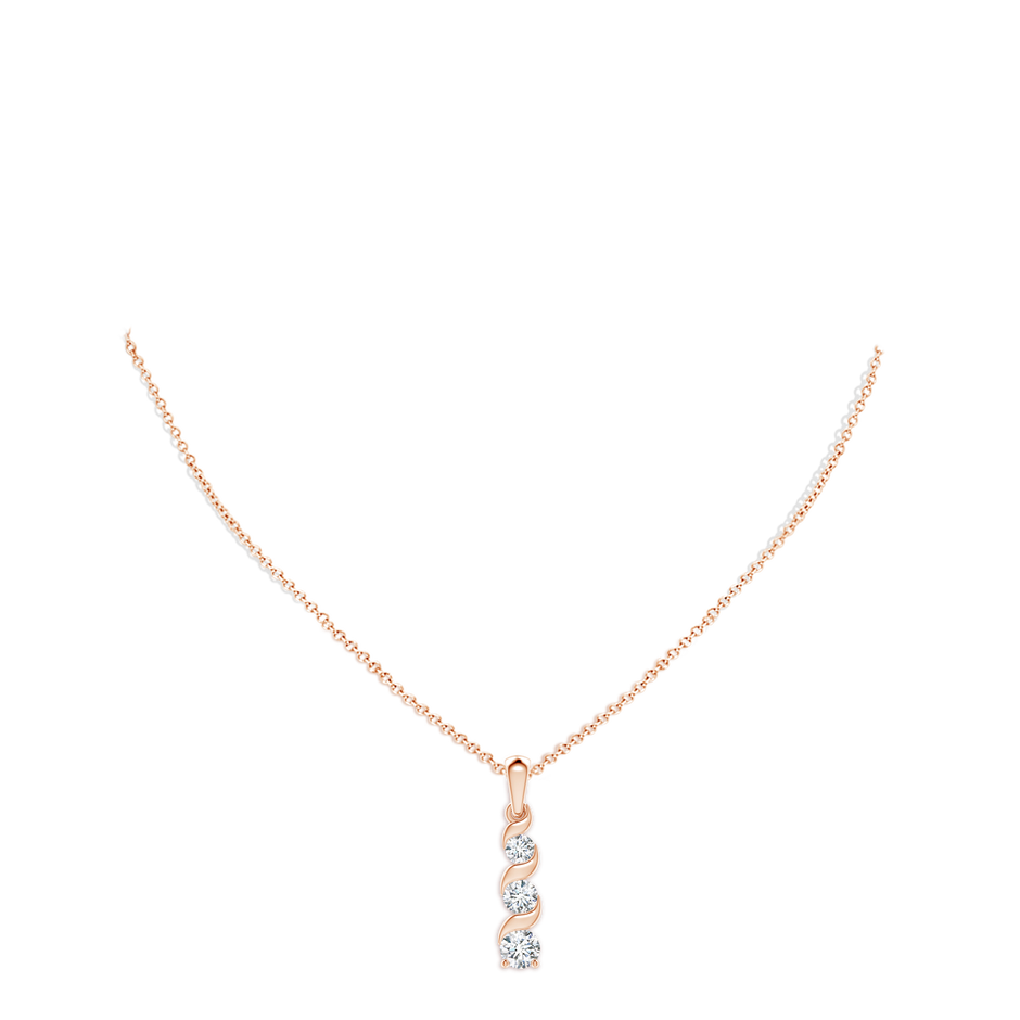 5.1mm FGVS Lab-Grown Channel-Set Round Diamond Three Stone Journey Pendant in Rose Gold pen