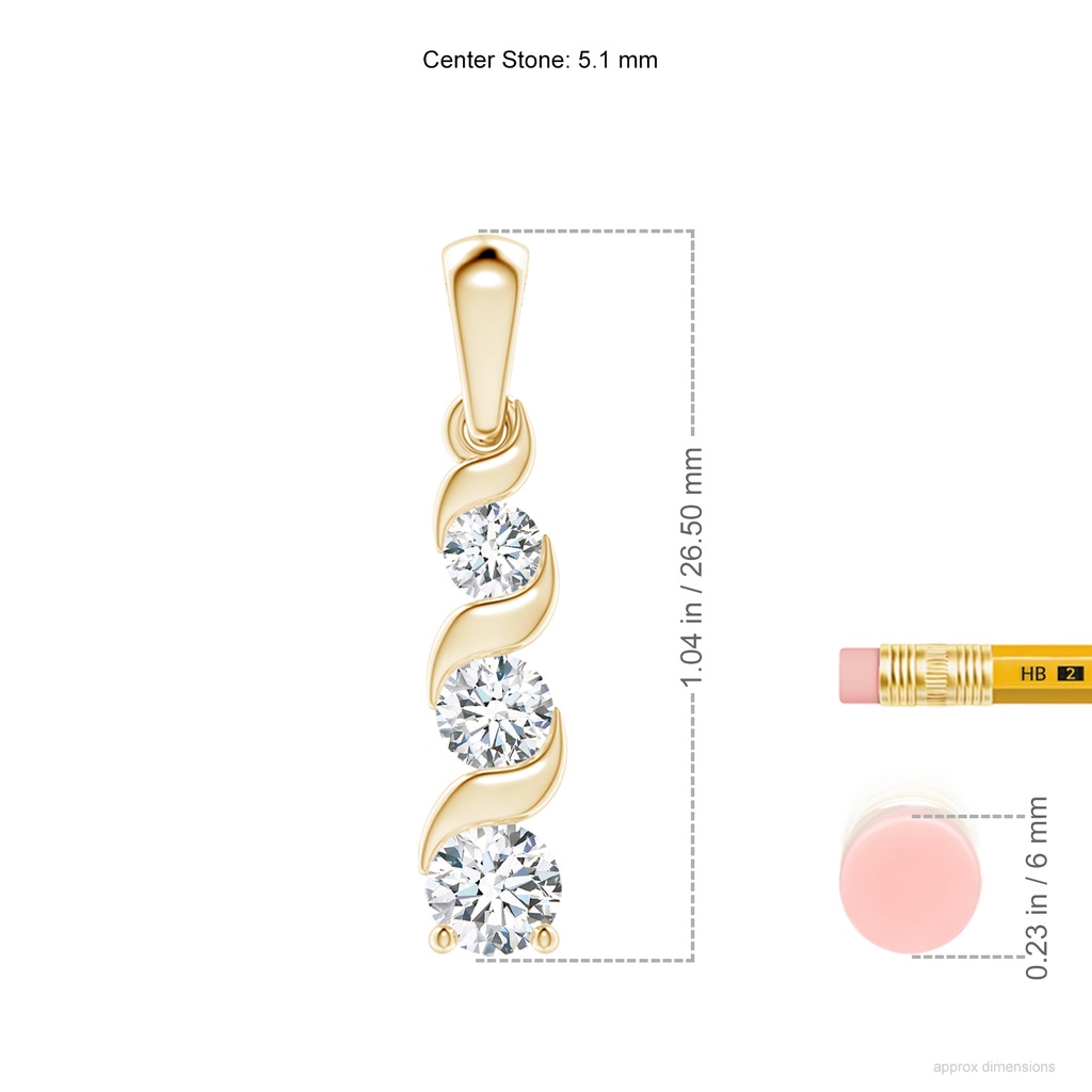 5.1mm FGVS Lab-Grown Channel-Set Round Diamond Three Stone Journey Pendant in Yellow Gold ruler