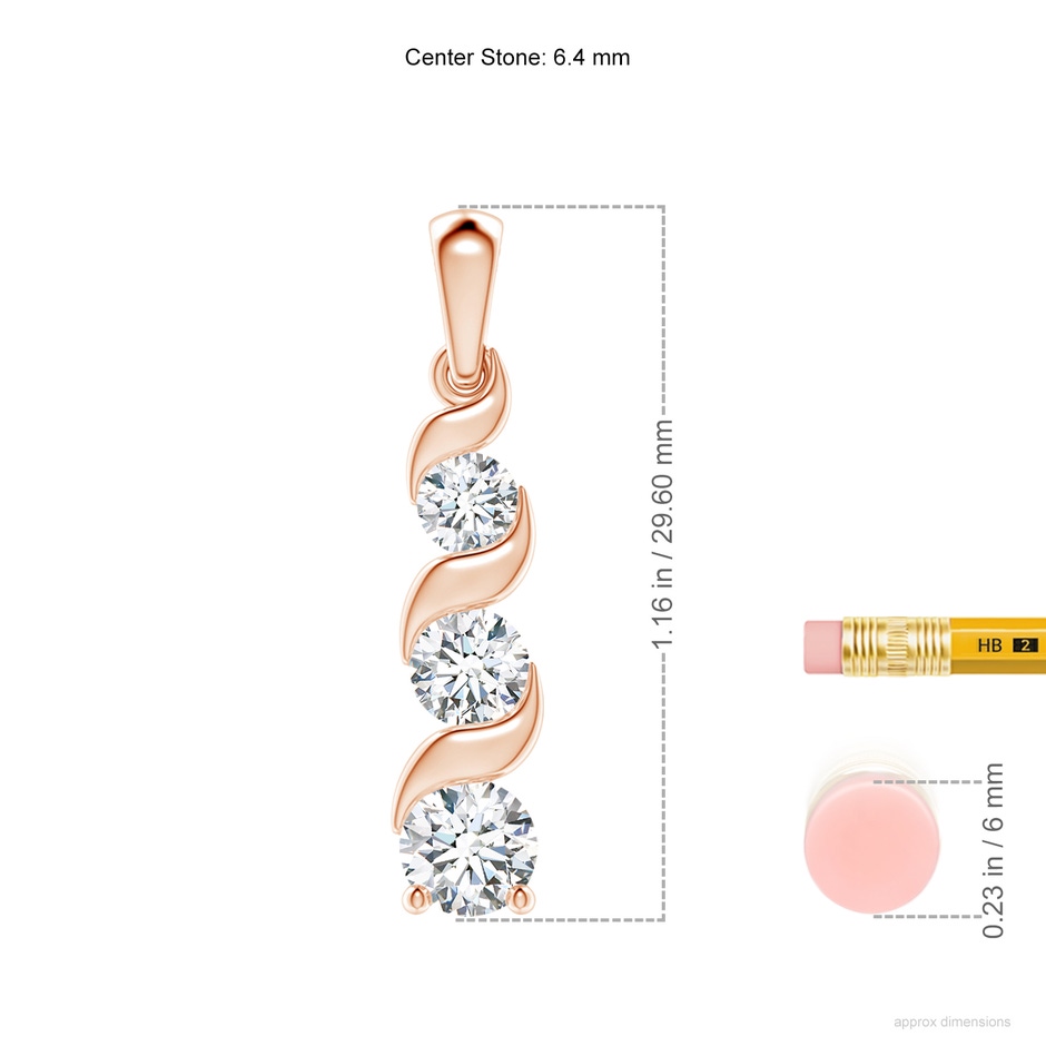 6.4mm FGVS Lab-Grown Channel-Set Round Diamond Three Stone Journey Pendant in Rose Gold ruler