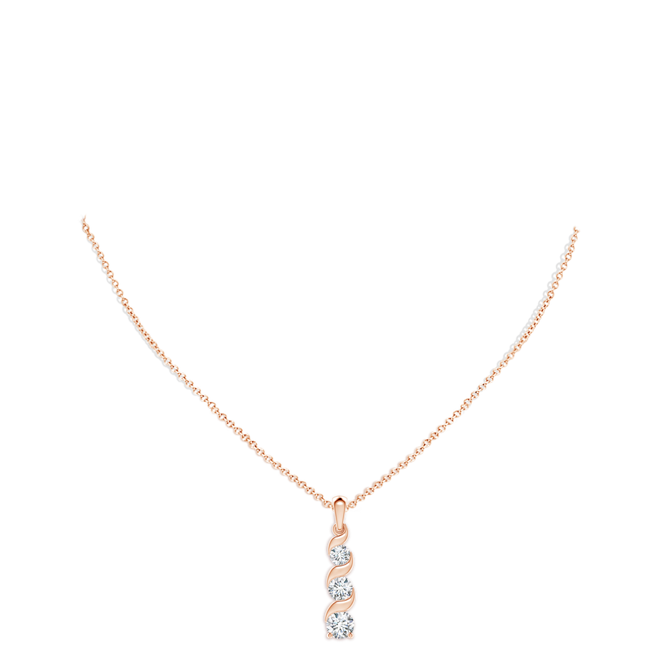 6.4mm FGVS Lab-Grown Channel-Set Round Diamond Three Stone Journey Pendant in Rose Gold pen