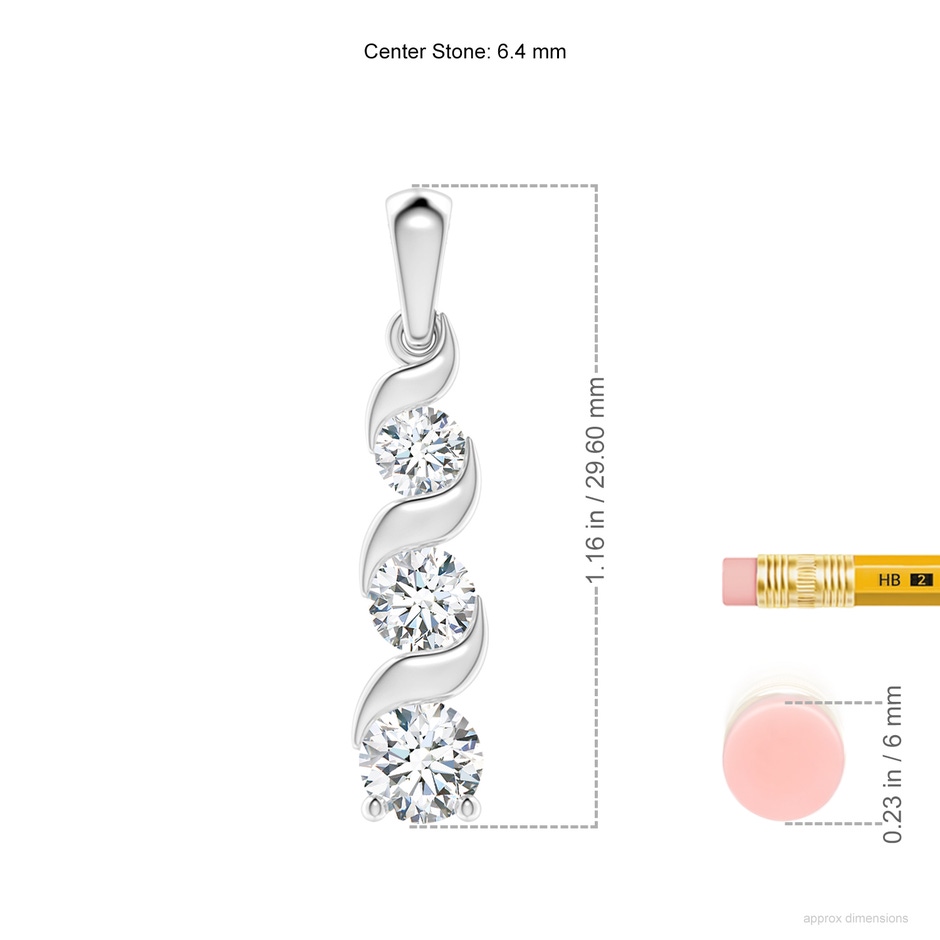 6.4mm FGVS Lab-Grown Channel-Set Round Diamond Three Stone Journey Pendant in White Gold ruler