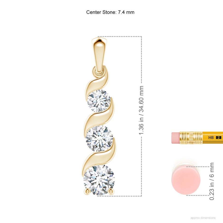 7.4mm FGVS Lab-Grown Channel-Set Round Diamond Three Stone Journey Pendant in Yellow Gold ruler