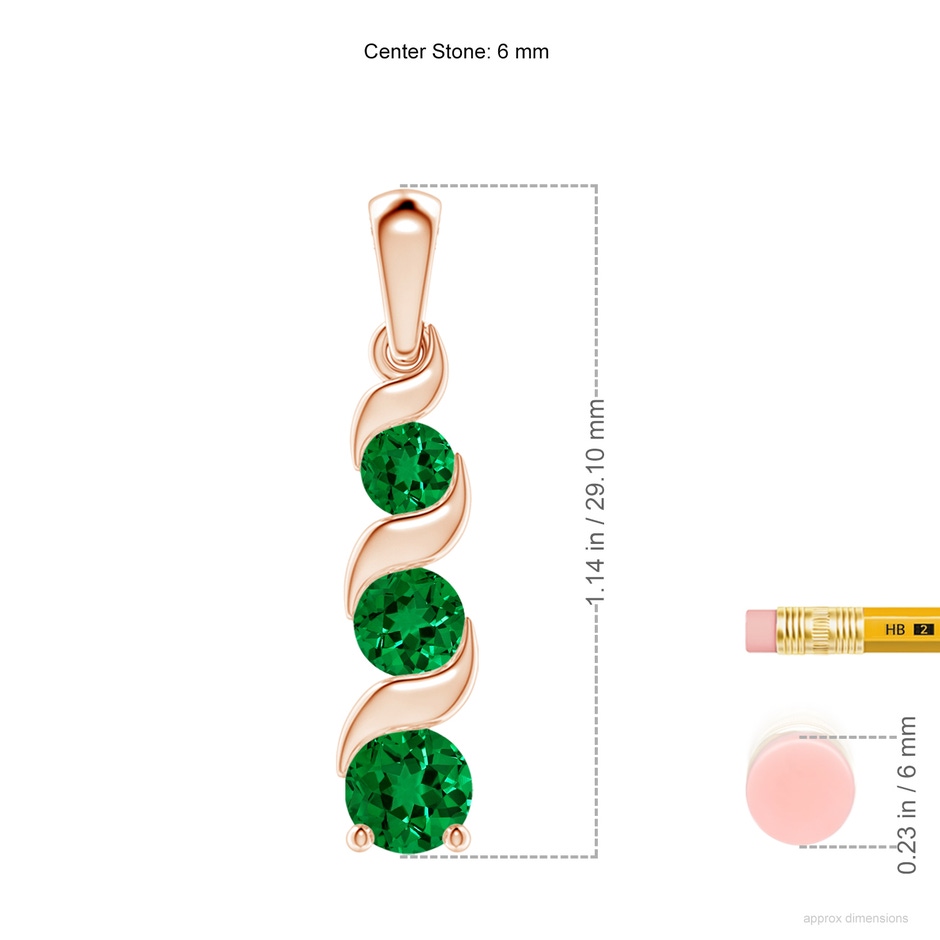 6mm Labgrown Lab-Grown Channel-Set Round Emerald Three Stone Journey Pendant in 9K Rose Gold ruler