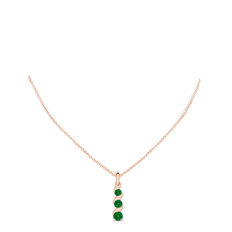 6mm Labgrown Lab-Grown Channel-Set Round Emerald Three Stone Journey Pendant in 9K Rose Gold pen