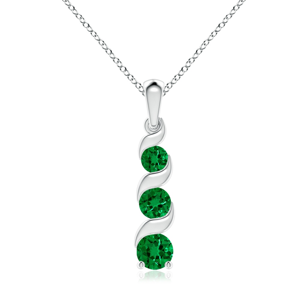 6mm Labgrown Lab-Grown Channel-Set Round Emerald Three Stone Journey Pendant in S999 Silver