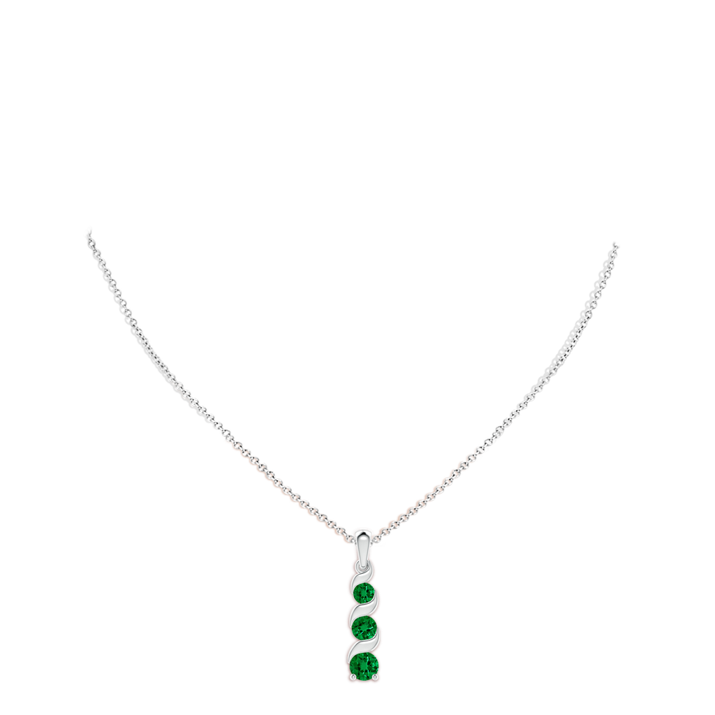 6mm Labgrown Lab-Grown Channel-Set Round Emerald Three Stone Journey Pendant in White Gold pen