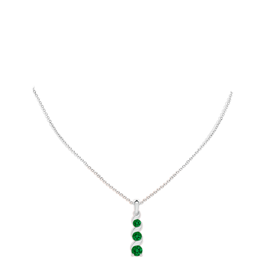 6mm Labgrown Lab-Grown Channel-Set Round Emerald Three Stone Journey Pendant in White Gold pen