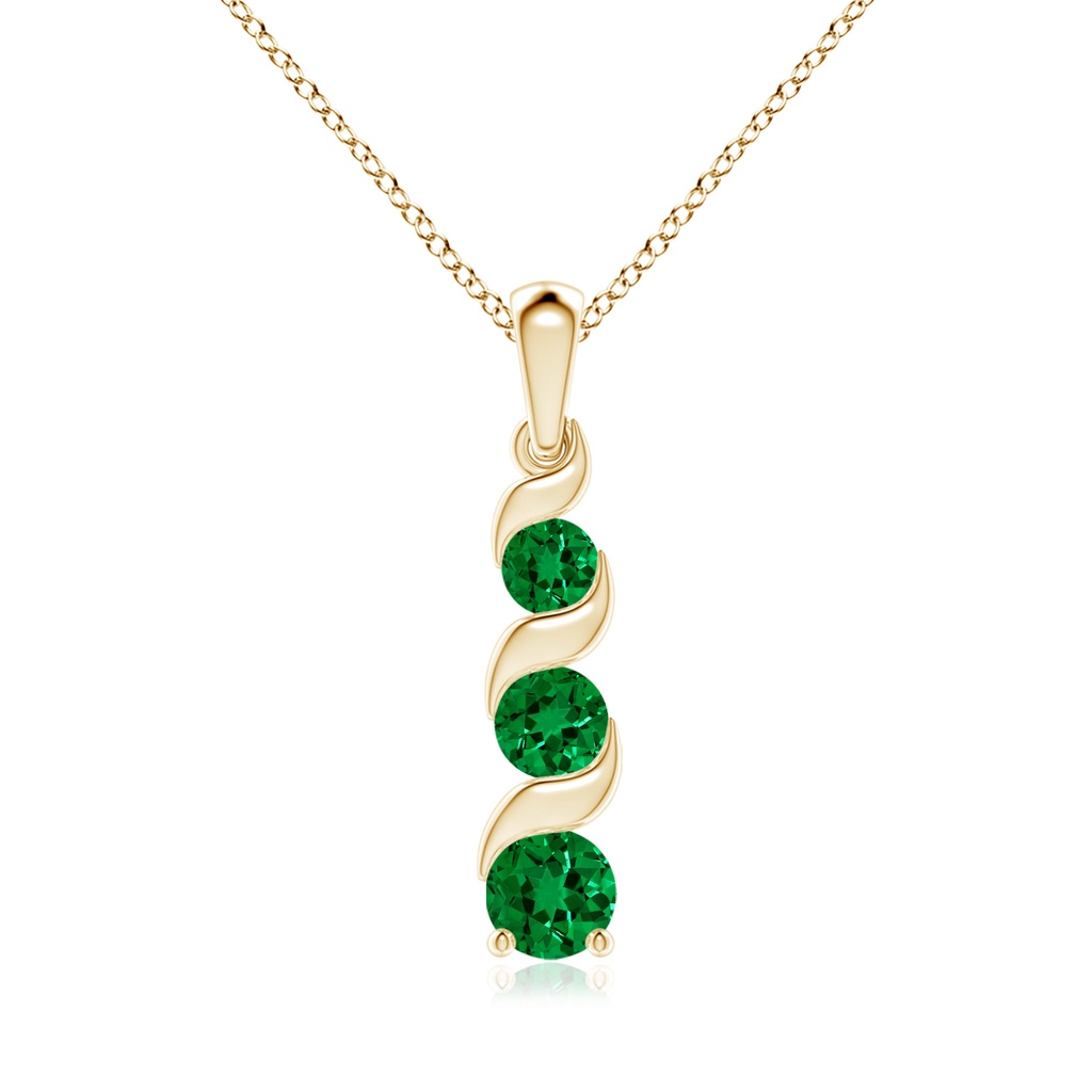6mm Labgrown Lab-Grown Channel-Set Round Emerald Three Stone Journey Pendant in Yellow Gold