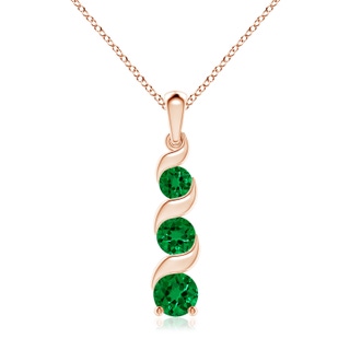 7mm Labgrown Lab-Grown Channel-Set Round Emerald Three Stone Journey Pendant in 18K Rose Gold