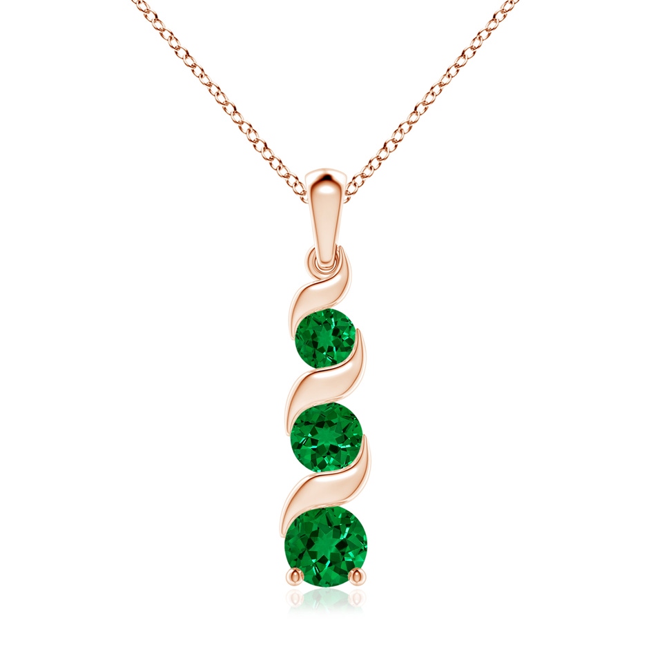 7mm Labgrown Lab-Grown Channel-Set Round Emerald Three Stone Journey Pendant in Rose Gold 