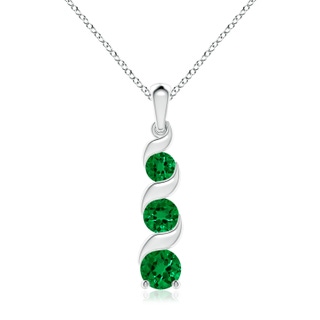 7mm Labgrown Lab-Grown Channel-Set Round Emerald Three Stone Journey Pendant in S999 Silver