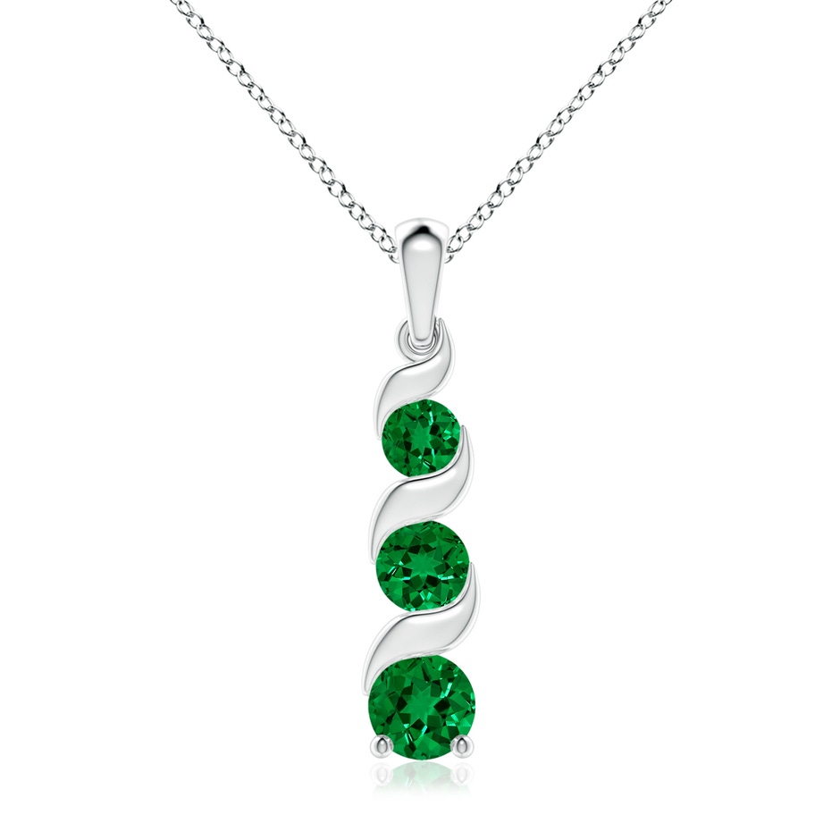 7mm Labgrown Lab-Grown Channel-Set Round Emerald Three Stone Journey Pendant in White Gold 