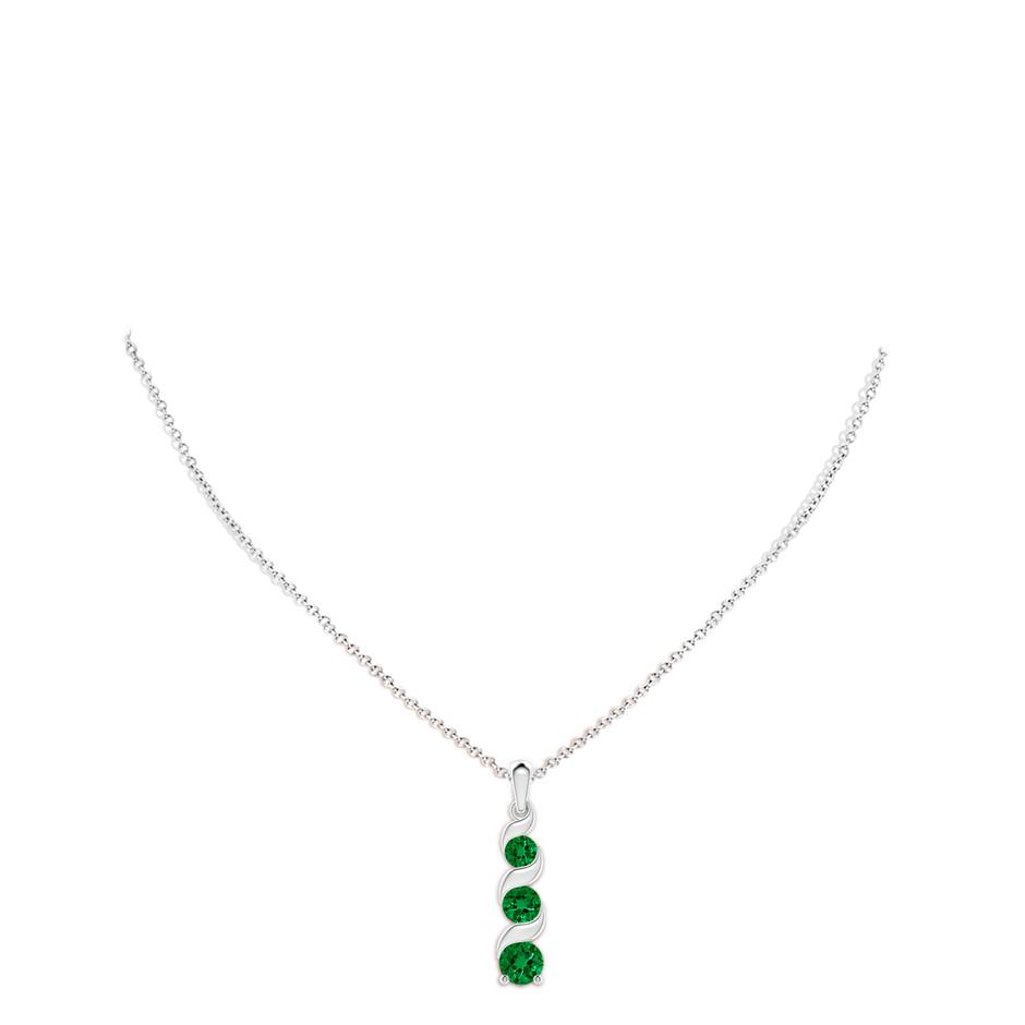7mm Labgrown Lab-Grown Channel-Set Round Emerald Three Stone Journey Pendant in White Gold pen