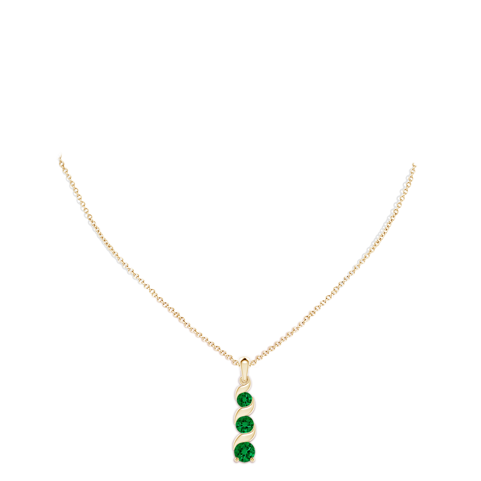 7mm Labgrown Lab-Grown Channel-Set Round Emerald Three Stone Journey Pendant in Yellow Gold pen
