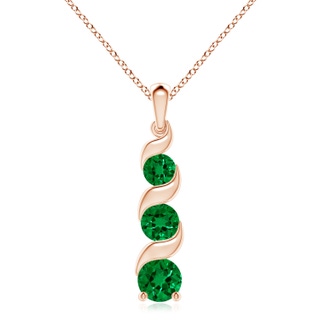 8mm Labgrown Lab-Grown Channel-Set Round Emerald Three Stone Journey Pendant in 18K Rose Gold