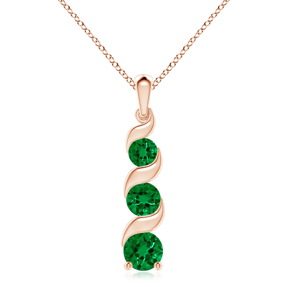 8mm Labgrown Lab-Grown Channel-Set Round Emerald Three Stone Journey Pendant in 18K Rose Gold 