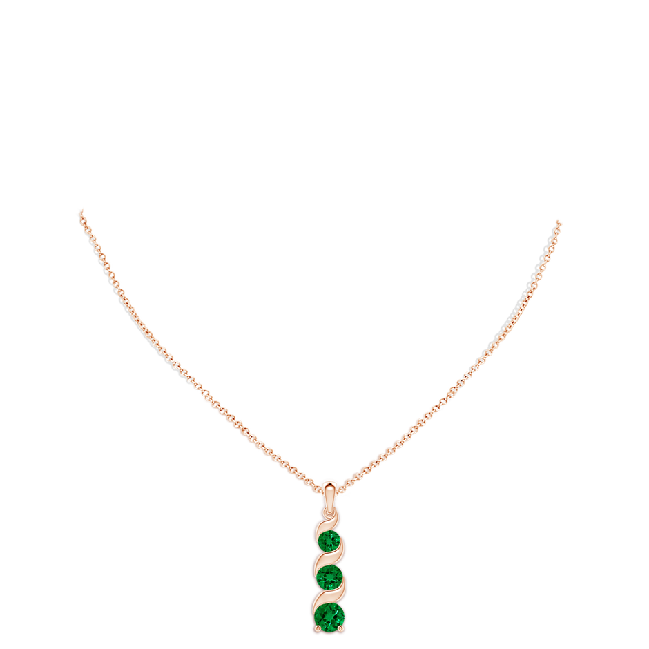 8mm Labgrown Lab-Grown Channel-Set Round Emerald Three Stone Journey Pendant in 18K Rose Gold pen