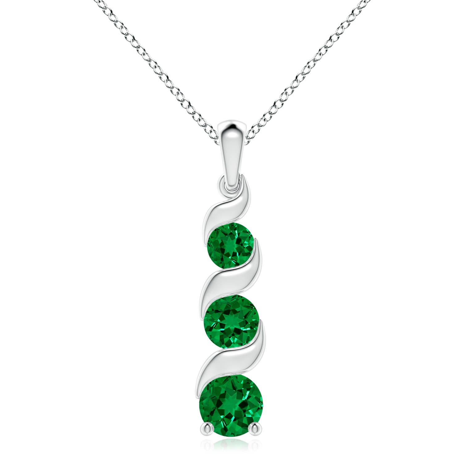 8mm Labgrown Lab-Grown Channel-Set Round Emerald Three Stone Journey Pendant in White Gold