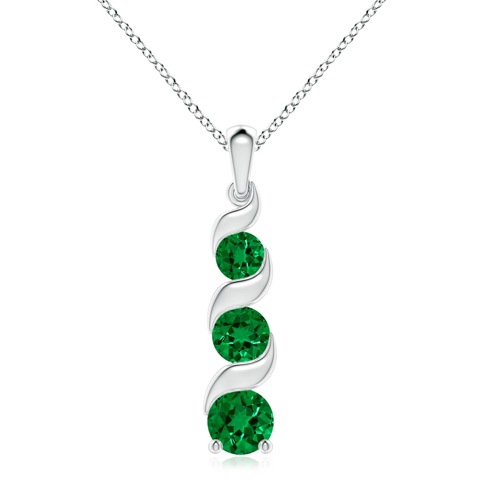 8mm Labgrown Lab-Grown Channel-Set Round Emerald Three Stone Journey Pendant in White Gold 