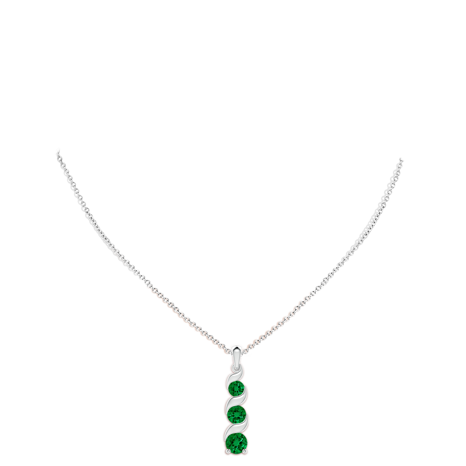 8mm Labgrown Lab-Grown Channel-Set Round Emerald Three Stone Journey Pendant in White Gold pen