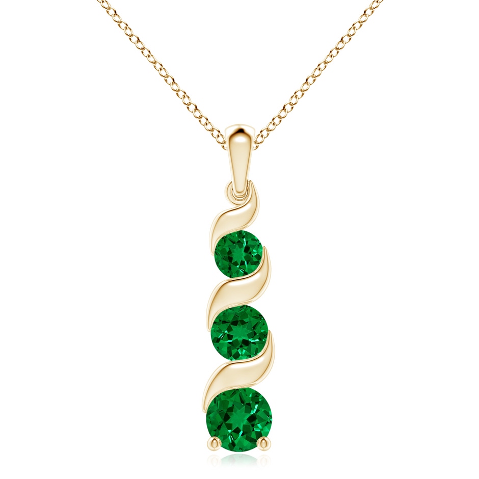 8mm Labgrown Lab-Grown Channel-Set Round Emerald Three Stone Journey Pendant in Yellow Gold 