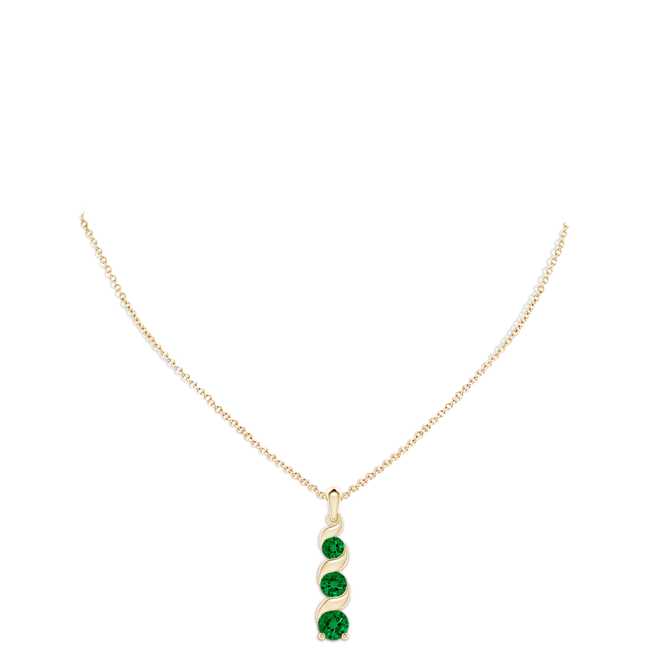 8mm Labgrown Lab-Grown Channel-Set Round Emerald Three Stone Journey Pendant in Yellow Gold pen