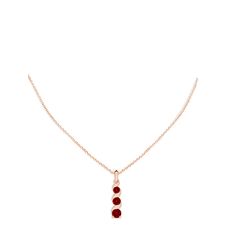 6mm Labgrown Lab-Grown Channel-Set Round Ruby Three Stone Journey Pendant in Rose Gold pen