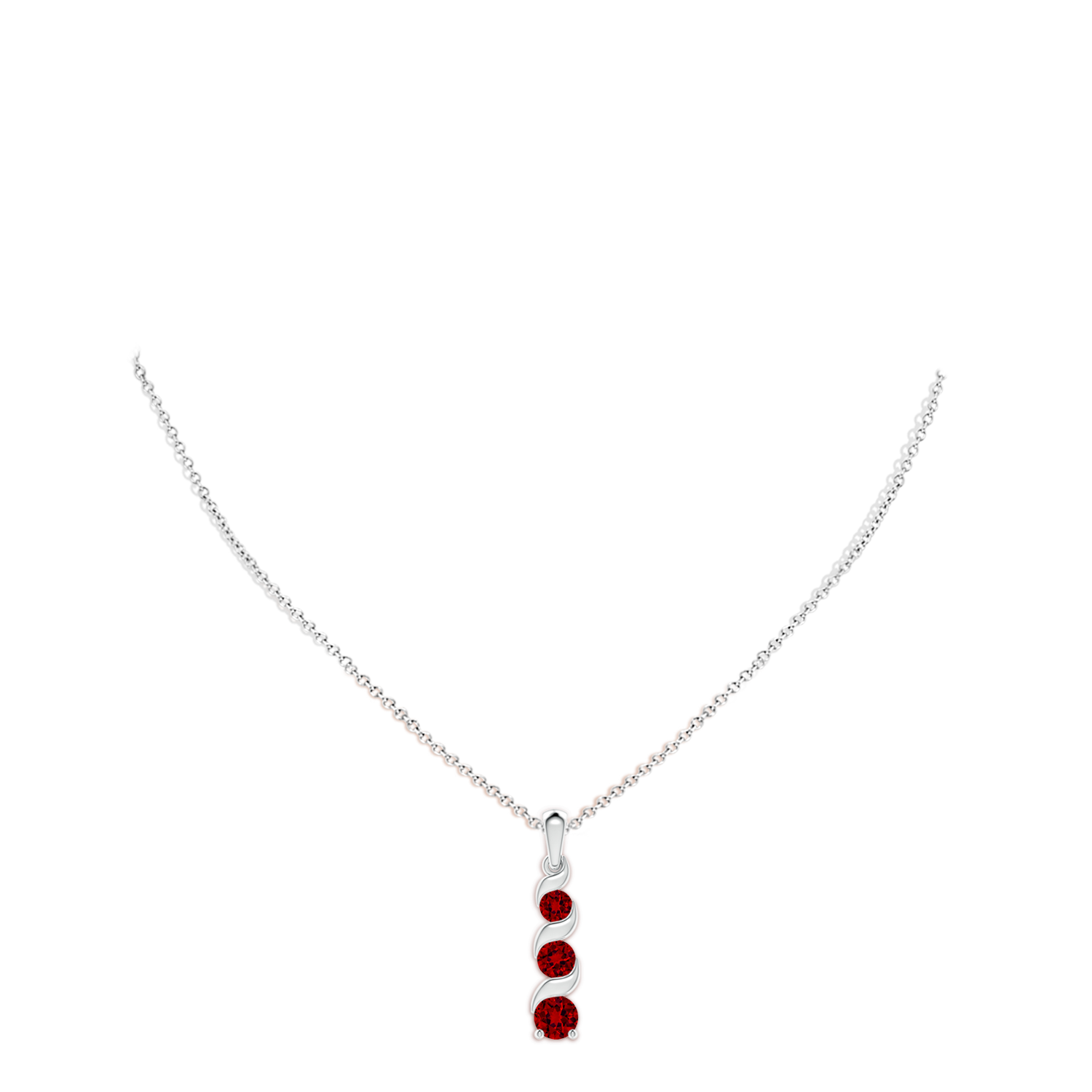 6mm Labgrown Lab-Grown Channel-Set Round Ruby Three Stone Journey Pendant in White Gold - body_neck