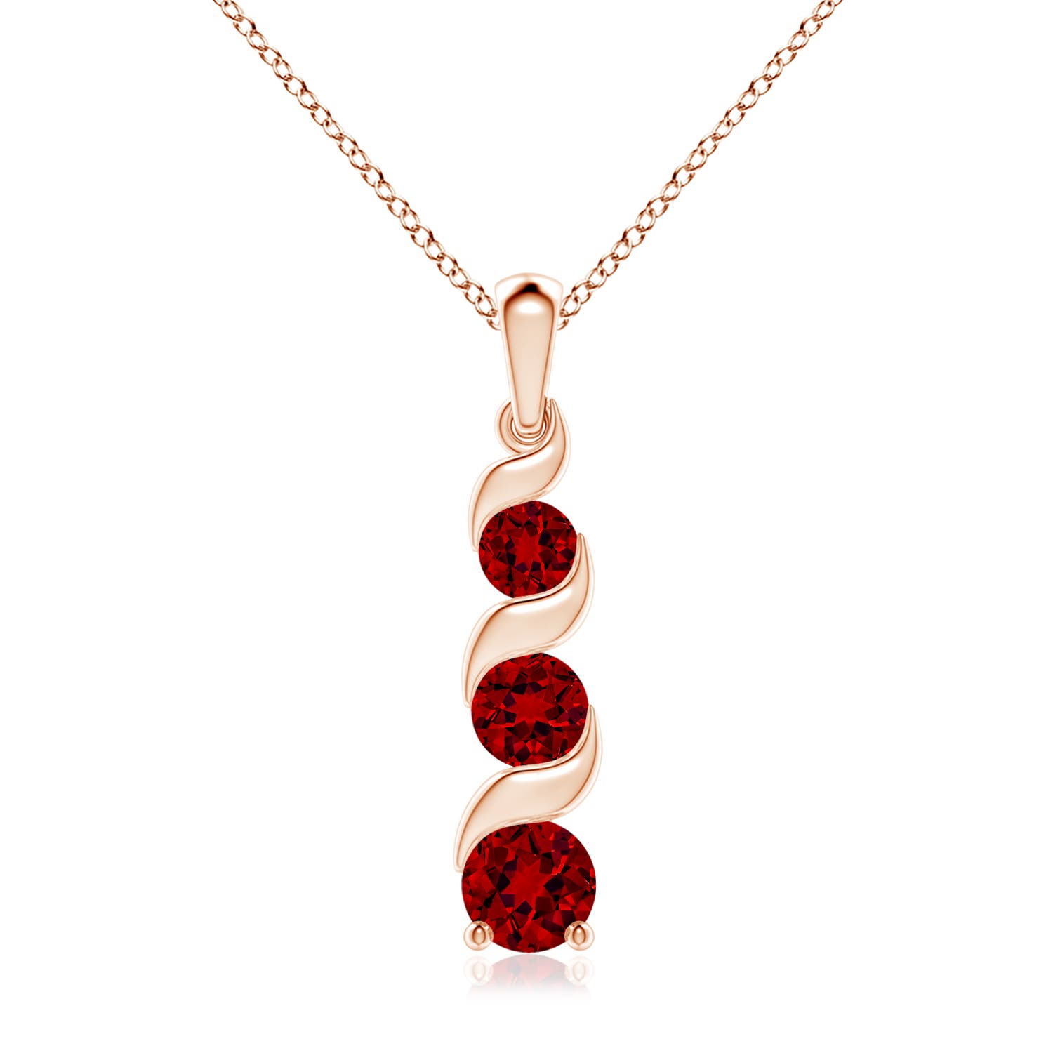 7mm Labgrown Lab-Grown Channel-Set Round Ruby Three Stone Journey Pendant in 18K Rose Gold