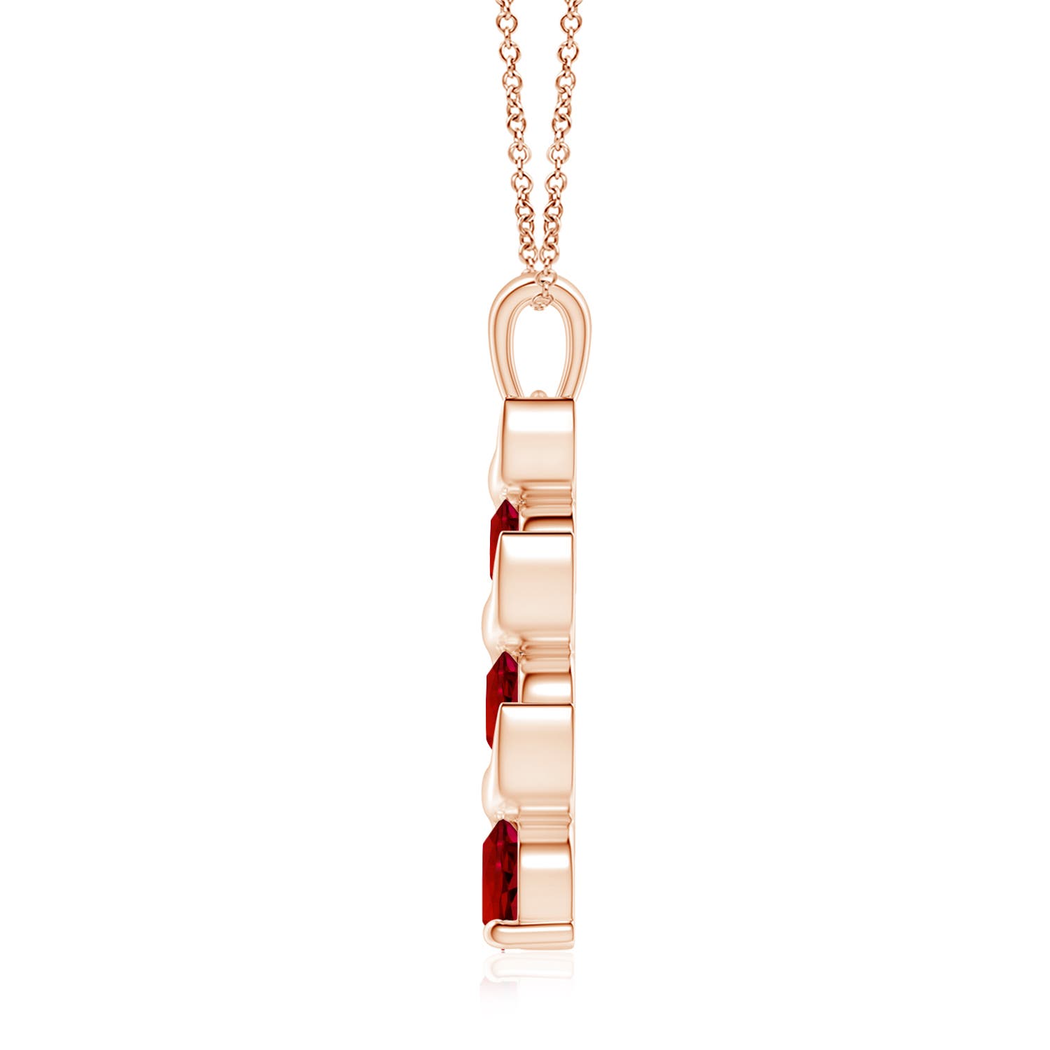 7mm Labgrown Lab-Grown Channel-Set Round Ruby Three Stone Journey Pendant in 18K Rose Gold
