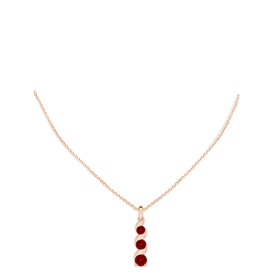 7mm Labgrown Lab-Grown Channel-Set Round Ruby Three Stone Journey Pendant in Rose Gold pen