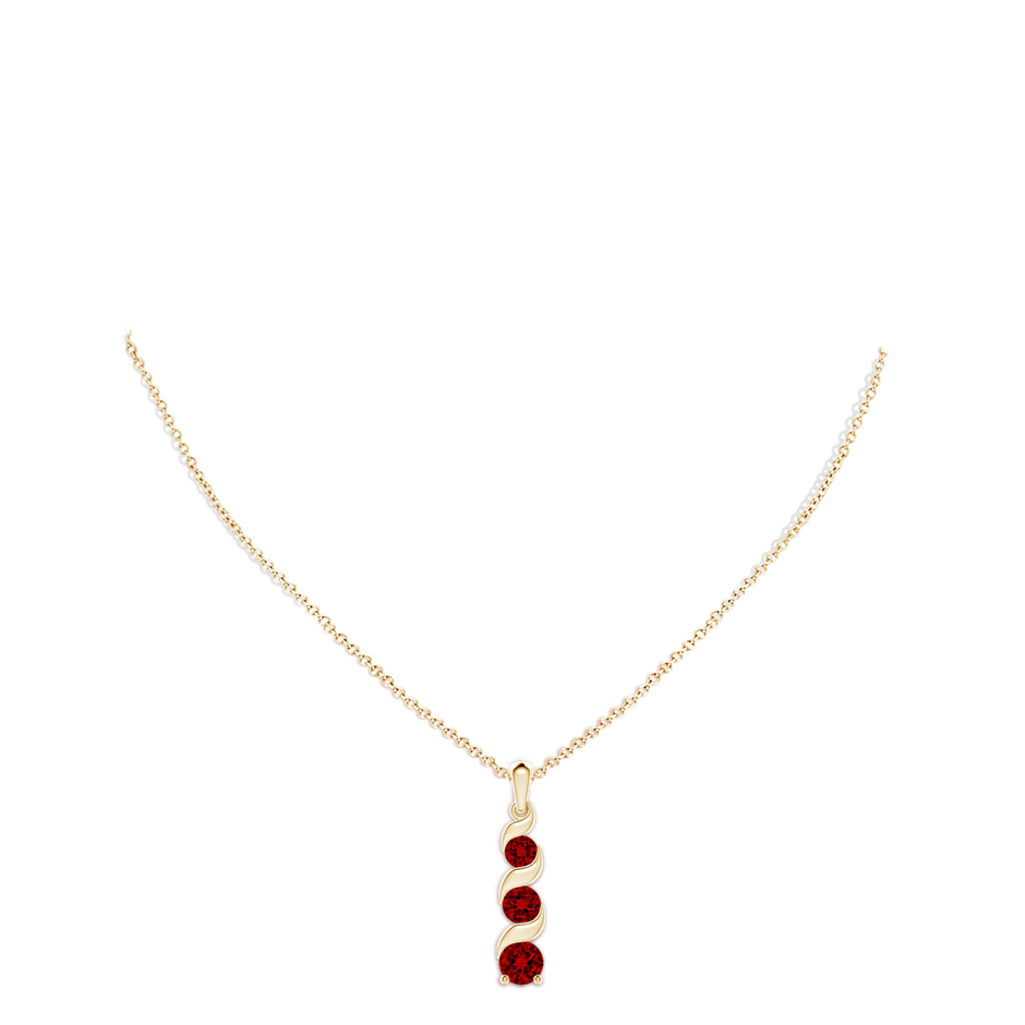 7mm Labgrown Lab-Grown Channel-Set Round Ruby Three Stone Journey Pendant in Yellow Gold pen